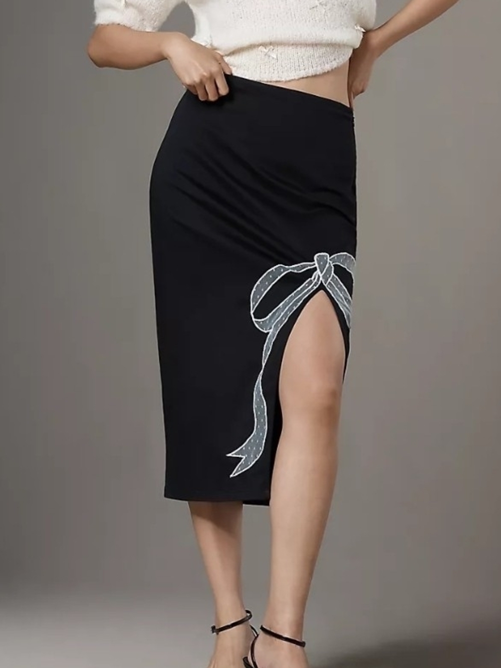 Anthropologie Maeve Bow Midi Pencil Skirt Black Size XXS - NWT